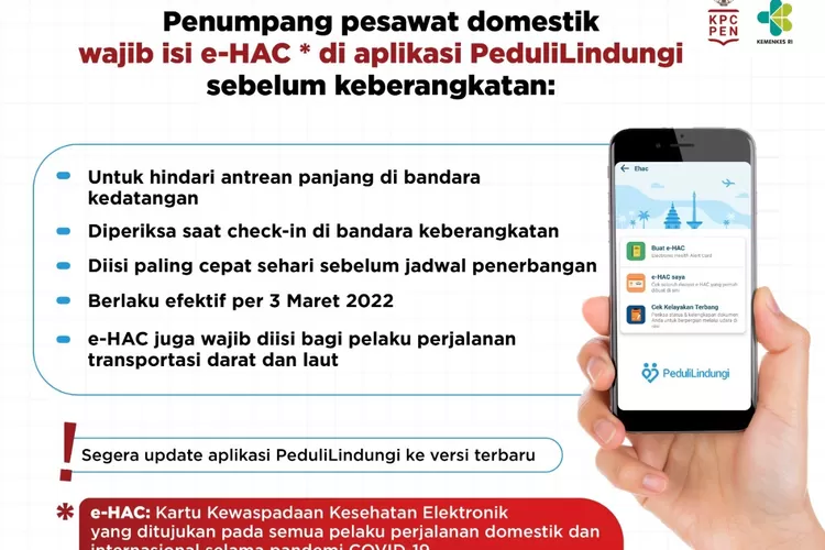 Kewajiban mengisi e-HAC bagi penumpang pesawat. (laman kemkes.go.id)