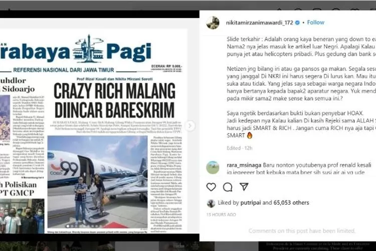 Nikiti Mirzani Soroti Crazy Rich Malang (IG/@nikitamirzanimawardi_172)