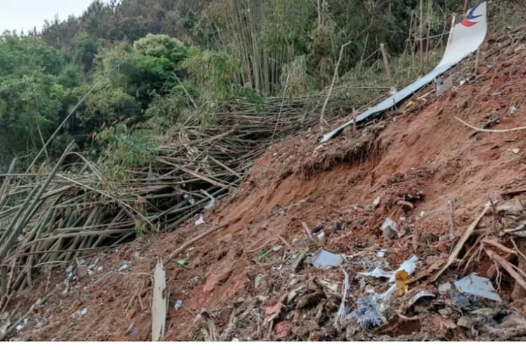 Kecelakaan pesawat Boeing di China. Tampak bagian pesawat hancur berkeping-keping. Pihak Boeing sedang menyelidiki peristiwa ini (France24)