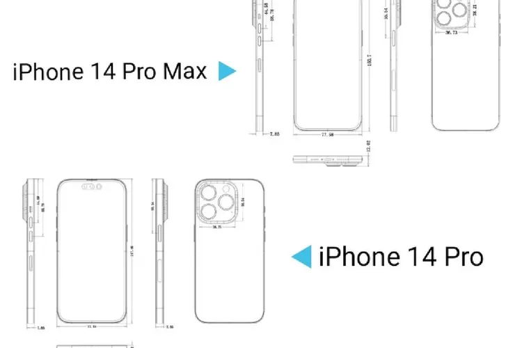 Gambar dalam Bentuk Skematik yang Berisi Detail Desain serta Tampilan dari iPhone 14 Pro (Tangkapan Layar Postingan Max Weinbach via Gizmochina)