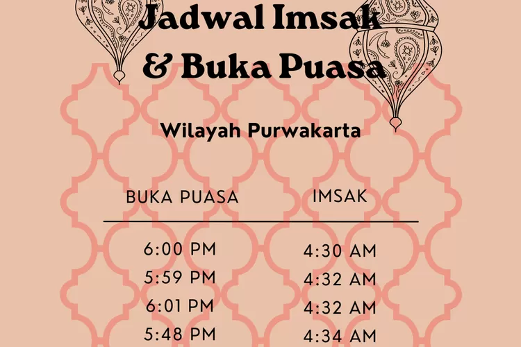 Inilah jadwal imsak dan buka puasa Ramadhan 2022 untuk wilayah Purwakarta. (Koleksi pribadi Enampagi.id)