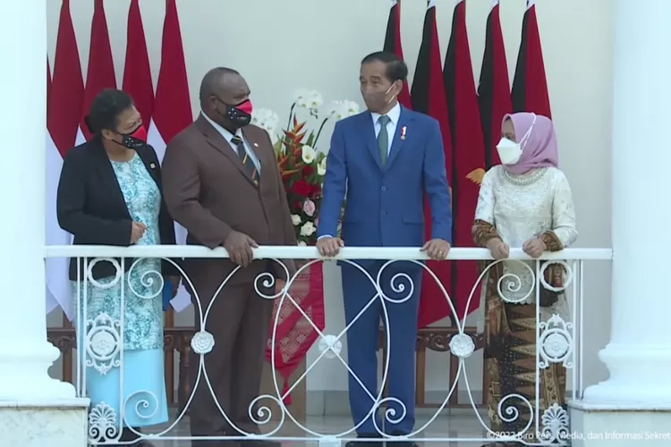 Presiden Jokowi terima kunjungan resmi PM Papua Nugini James Marape, di Istana Kepresidenan Bogor, Jabar, Kamis 31 Maret 2022. (Sumber: Tangkapan Layar)
