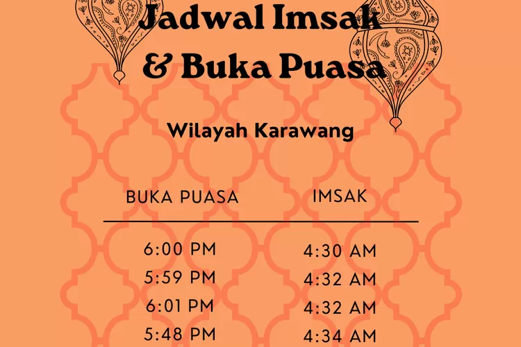 Inilah jadwal imsak dan buka puasa Ramadhan 2022 untuk wilayah Karawang. (Koleksi pribadi Enampagi.id)
