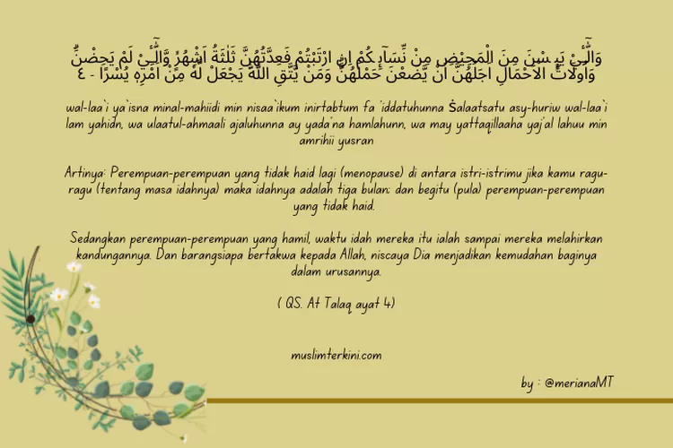 Surah At Talaq Ayat 4 Arab Latin Dan Artinya Tentang Waktu Masa Idah