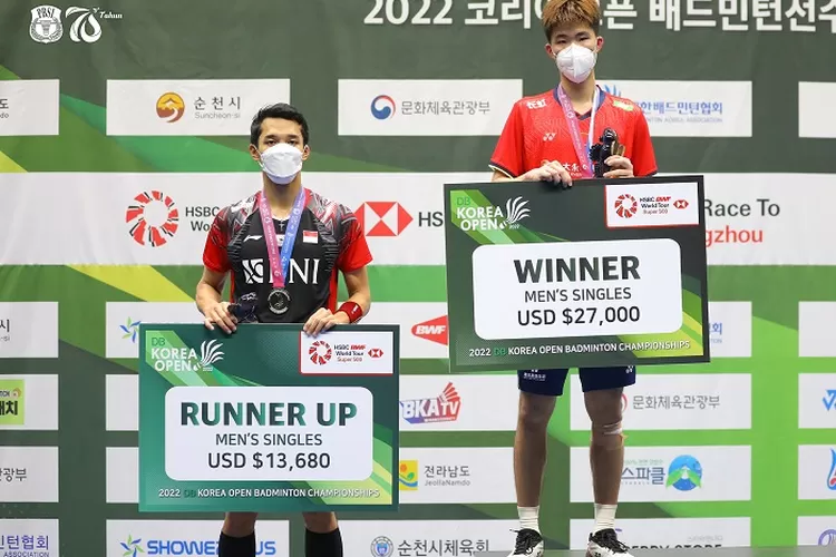  Jonatan Christie Runner Up Korea Open 2022 Tanggal 10 April 2022, Intip Total Hadiah yang Didapatkan Jonatan Christie (twitter /@INABadminton)