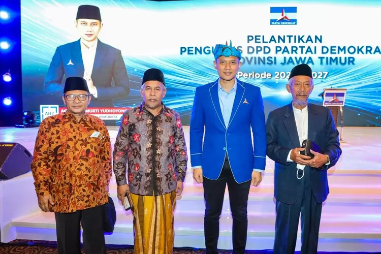 Ketua Umum Partai Demokrat, Agus Harimurti Yudhoyono (AHY) saat menghadiri pelantikan Pengurus DPD Partai Demokrat Jatim, Jumat (22/4/2022).  (Dok Demokrat)
