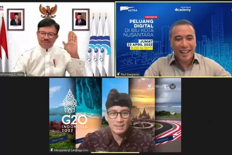 Menkominfo, Johnny G Plate dalam Digitalk&ndash;Peluang Digital di Ibu Kota Nusantara yang berlangsung secara virtual dari Kantor Kementerian Kominfo, Jakarta Pusat, Jumat (22/4/2022).