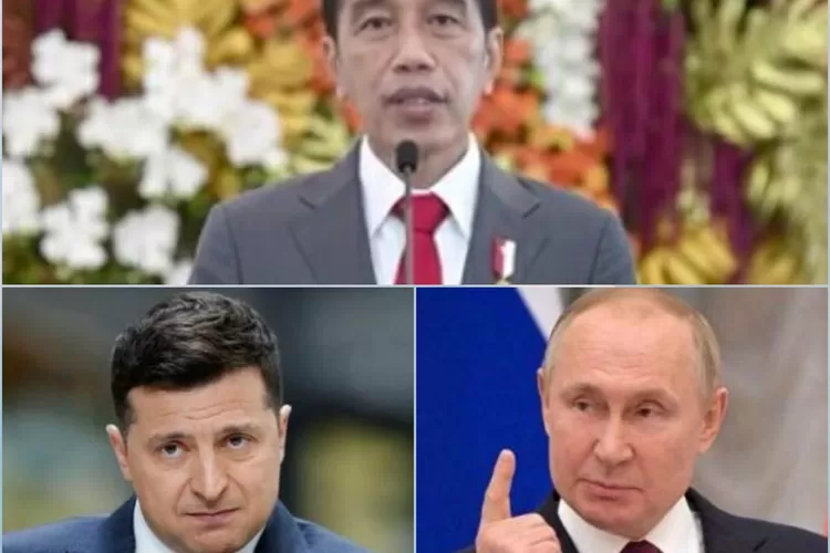 Presiden Jokowi, Presiden Rusia Vladimir Putin dan Presiden  Ukraina Volodymyr Zelenskyy.  (Kolase Tangkapan layar YouTube dan Reuters.)