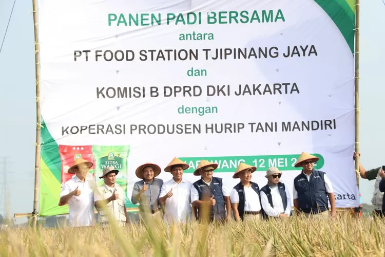 BUMD Pemprov DKI Jakarta  Tjipinang Food Station bersama Komisi B panen bersama padi  di Karawang, Kamis ( 12/5/2022)