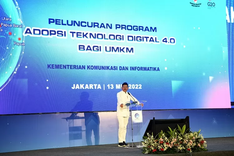 Menteri Komunikasi dan Informatika RI Johnny G. Plate, dalam Peluncuran Program Adopsi Teknologi Digital 4.0 bagi UMKM di Jakarta Pusat, Jumat (13/5/2022).