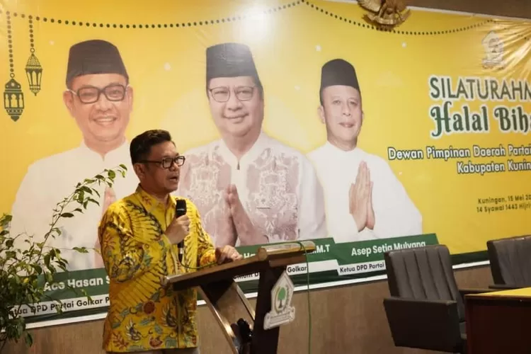 Ketua DPD Partai Gokar Provinsi Jawa Barat, Tubagus Ace Hasan Syadzily saat memberikan sambutan daalm acara halal bihalal DPD Golkar Jawa Barat (dok.Humas DPD Golkar Jabar)