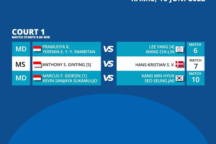 Jadwal Indonesia Open 2022 babak 16 besar (Instagram /@badminton.ina)