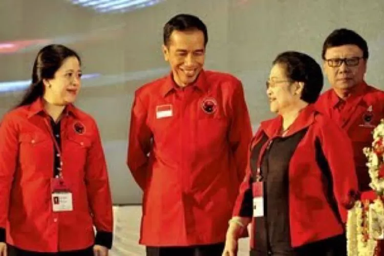Ketua Umum PDIP Megawati Soekarnoputri, Presiden Joko Widodo, Ketua DPR RI Puan Maharani, Tjahjo Kumolo berbincang sebelum pembukaan Mukernas PDIP.n 