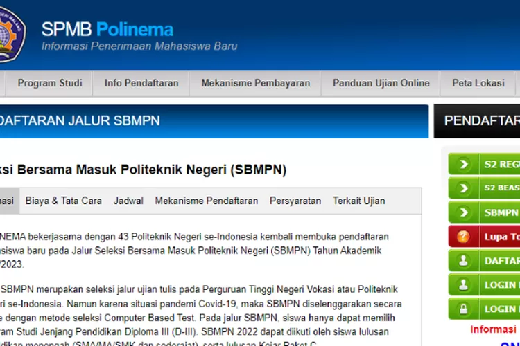 Belum Lolos SBMPTN? Ini LINK PENDAFTARAN SBMPN Polinema Atau Politeknik ...