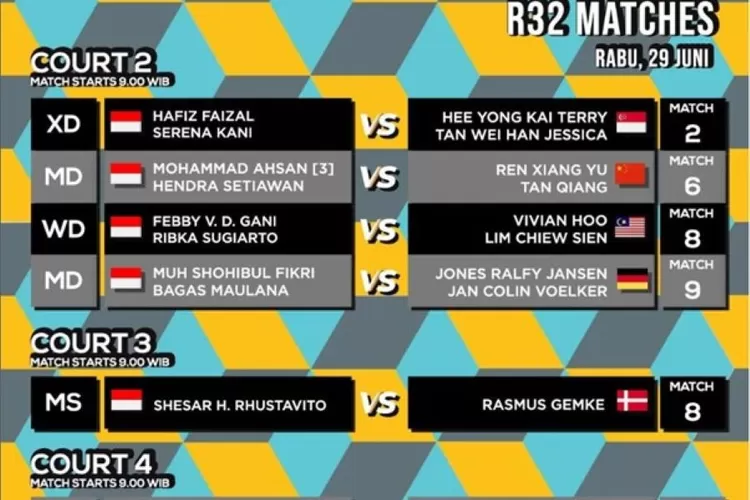 Enam Wakil Indonesia hari ini, Rabu 29 Juni 2022 bertanding di babak 32 besar Malaysia Open 2022 di  Kuala Lumpur, Malaysia. (Instagram @badminton.ina)
