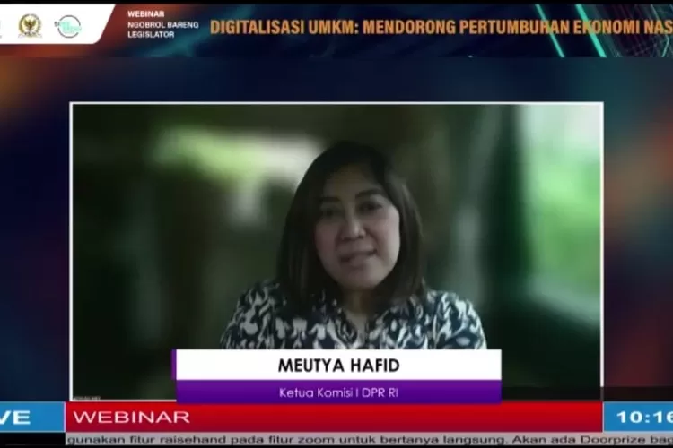 Ketua Komisi 1 DPR Meutya Hafid sebagai keynote speaker dalam acara webinar Ngobrol Bareng Legislator bertajuk Digitalisasi UMKM: Mendorong Pertumbuhan Ekonomi Nasional, yang diselenggarakan di Jakarta, Jumat (1/7/2022).