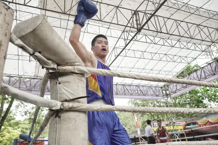 Petinju di acara Semarang Boxing Day 2022. Pertina Kota Semarang akan sediakan ring tinju untuk cegah tawuran. (Ayosemarang.com/ Audrian Firhannusa)