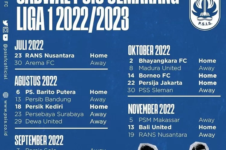 Inilah Jadwal Tanding PSIS Semarang pada putaran pertama  BRI Liga 1 2022-2023. (Instagram @psisofficial)