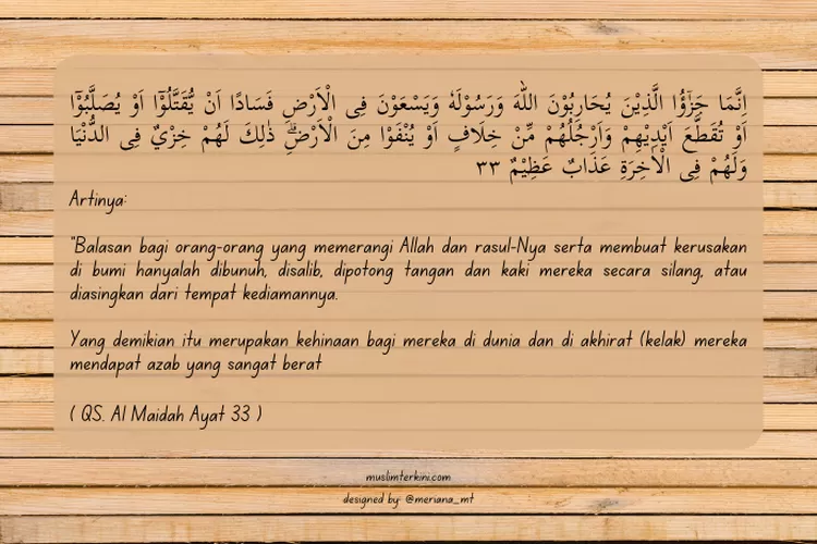 Surah Al Maidah Ayat 33 Arab Latin Dan Artinya, Tentang Hukuman Bagi ...