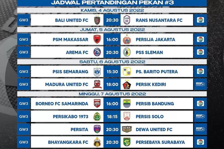 Jadwal Pertandingan Hari Ini Liga 1 Indonesia