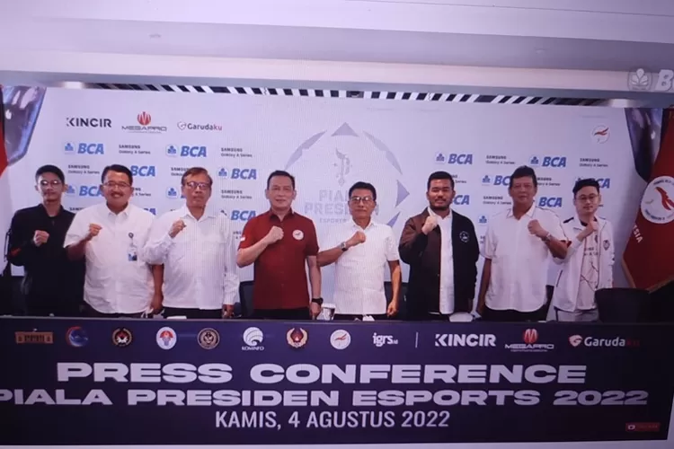 Para narasumber dalam jumpa pers Piala Presiden Esports 2022 yang berlangsung di Jakarta, Kamis (4/8/2022).