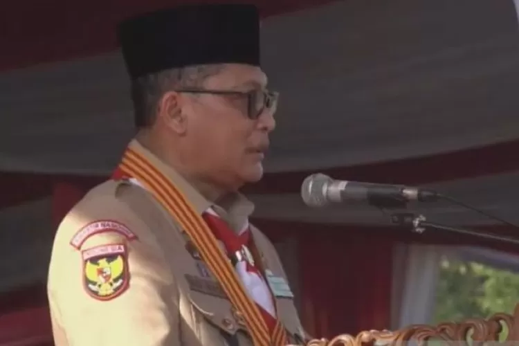 Tangkapan layar Ketua Kwarnas Gerakan Pramuka Budi Waseso dalam acara Peringatan Hari Pramuka 2022 di Cibubur, Jakarta, Timur, Minggu (14/8/2022).  (FOTO ANTARA/Wuryanti Puspitasari.)