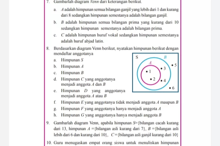 Soal dan Kunci Jawaban Uraian Matematika Kelas 7 SMP Himpunan Kosong dan Himpunan Semesta Hal.131 (Kemdikbud)