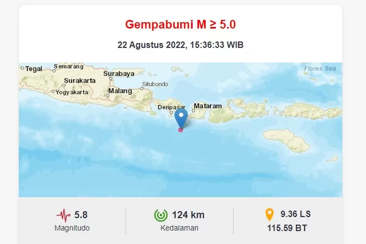 Gempa 5,8 SR Guncang Bali, Titik Pusat Gempa 74 KM Tenggara Pantai Kuta ...