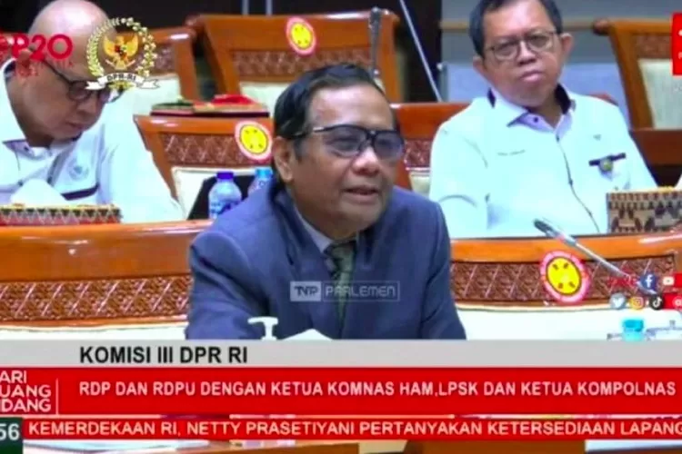 Mahfud MD tanggapi konsorsium 303 Ferdy Sambo judi online. Foto/YouTube. (YouTube Komisi III DPR RI)