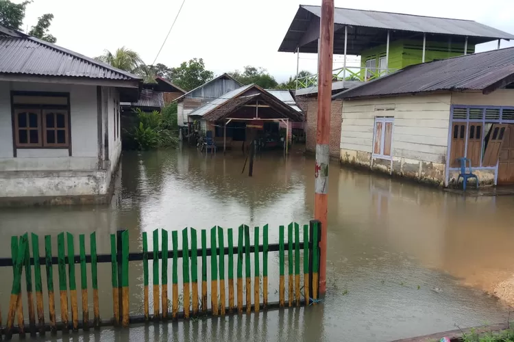 Puluhan rumah warga di Desa Minang Andala  dan Desa Purwo Agung Kecamatan Masama Kabupaten Banggai terendam air lantaran tingginya curah hujan (Foto Humas Polres Banggai)