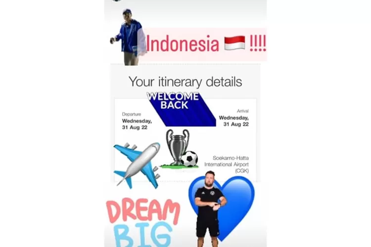 Instagram Vicenzo Alberto Annese menunjukan sinyal biru dan jadwal kedatangan ke Indonesia. Apakah akan kembali melatih PSIS Semarang?  (Instagram Annese)