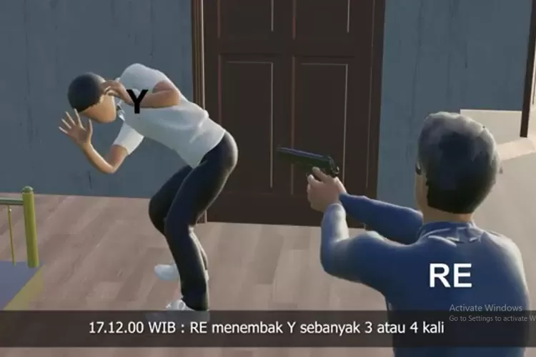 Ilustrasi Bharada E menembak Brigadir J setelah diperintah Ferdy Sambo. (Youtube/@Polri TV)