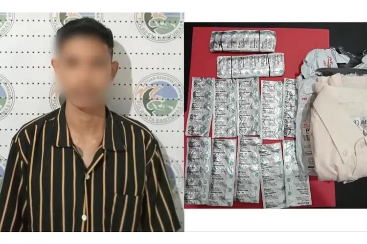 Kolase foto pelaku tindak pidana psikotropika berinisial EA (kiri) dan barang bukti obat-obatan terlarang (kanan).  (ANTARA/HO-Polresta Banyumas)