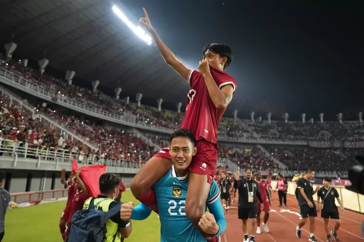 Pemain Timnas U-20 merayakan kebahagian setelah memastikan lolos ke putaran final Piala AFC U-20 2023 di Uzbekistan tahun depan. (pssi.go.id)