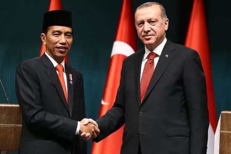 Presiden Indonesia Jokowi Dodo (kiri dari layar) bersama dengan Presiden Turki Recep Tayyip Erdogan (kanan dari layar) (Anadolu Agency )