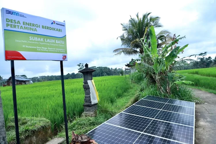 Pertamina berkolaborasi dengan Society of Renewable Energy (SRE) membangun Solar PV untuk kebutuhan di tujuh subak Desa Keliki, Ubud, Gianyar, Bali. (Pertamina)