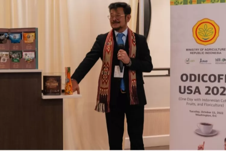 Agriculture Minister Syahrul Yasin Limpo was speaking at the One Day with Indonesian Coffee, Fruits, Floriculture (ODICOFF) event in Washington, DC on Tuesday afternoon. (Foto: Tim Kementan)