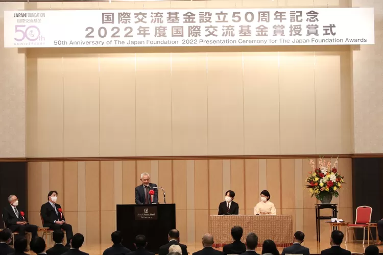 Goenawan Mohamad memberikan sambutan dalam acara penerimaan penghargaan dari Japan Foundation di Hotel Grand Prince Takanawa, Tokyo (Ist)