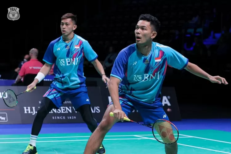 Sedang berlangsung laga Final Denmark Open 2022 antara Fajar/Rian vs Marcus/Kevin (Instagram@badminton.ina)