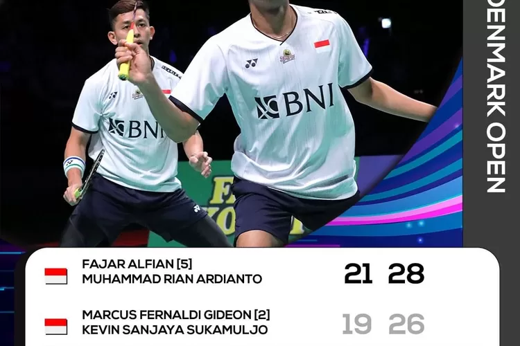 Fajar/Rian juara Denmark Open 2022 setelah kalahkan Marcus/ Kevin dua set langsung. (Instagram /@badminton.ina)
