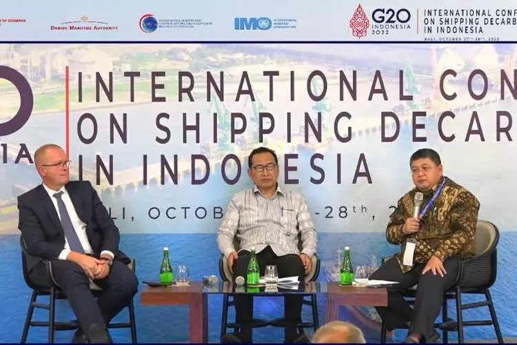 Dirjen Perhubungan Laut, Arif Toha, saat menjadi pembicara di G20 Side Event: International Conference on Shipping Decarbonization in Indonesia di Bali