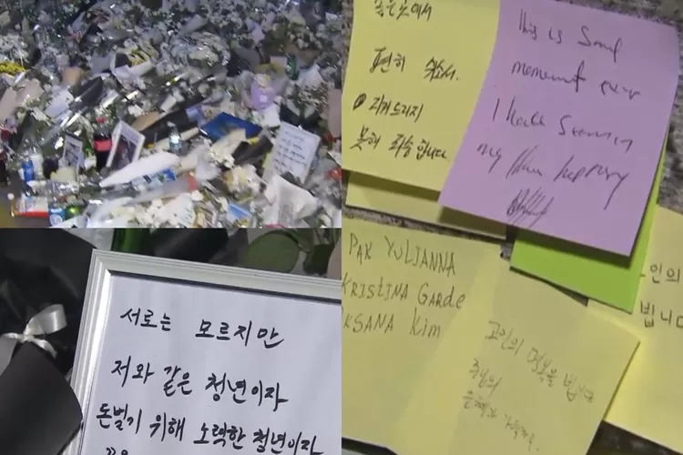 Stasiun Itaewon Dipenuhi Bunga Krisan Putih dan Surat Berisi Pesan Haru untuk Korban Tragedi Itaewon (Gorajuara.com/dok: Tangkapan Layar YouTube SBS News )