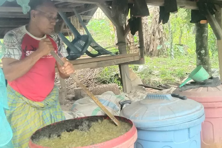 Simon Sukur dengan drom pupuk organik yang tengah diprosesnya di Rintung Golo Nobo Kecamatan Boleng Manggarai Barat NTT (Feliks Janggu )