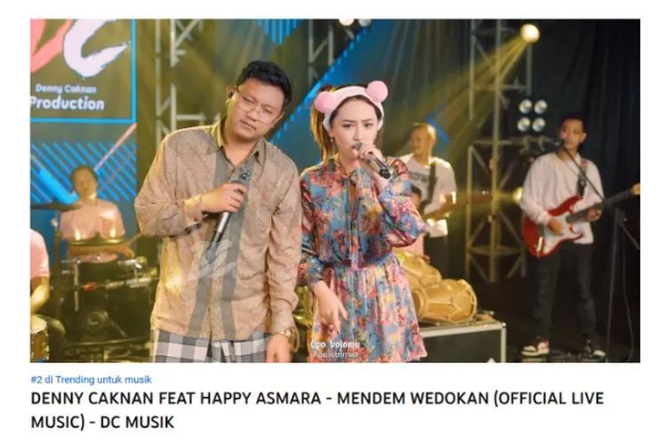 Lirik dan Arti Lagu 'Mendem Wedokan' oleh Denny Caknan Feat. Happy Asmara (Tangkapan layar Youtube / DC. Production)