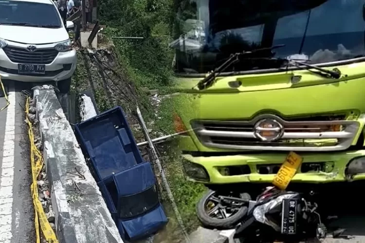 Tabrakan beruntun terjadi di Jembatan Patung Sapi, Narmada, Lombok Barat. Dua orang dilarikan ke RS Air Awet Muda, Narmada. (Suara Karya/Istimewa)