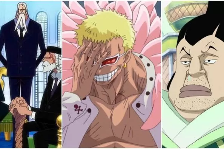 Donquixote Mjosgard, Donquixote Rosinante, Donquixote Doflamingo, Gorosei dan Shanks merupakan keturunan dari Tenryubito (Foto: Shogi-Pineapple)