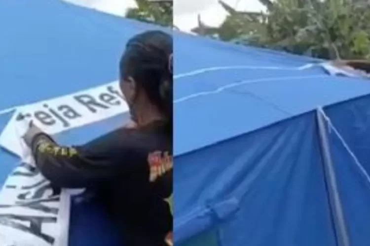 Video viral aksi warga yang mencopot label gereja pada tenda bantuan di Cianjur. /Instagram/@ridwankamil (Sumber foto/pikiran rakyat.com)