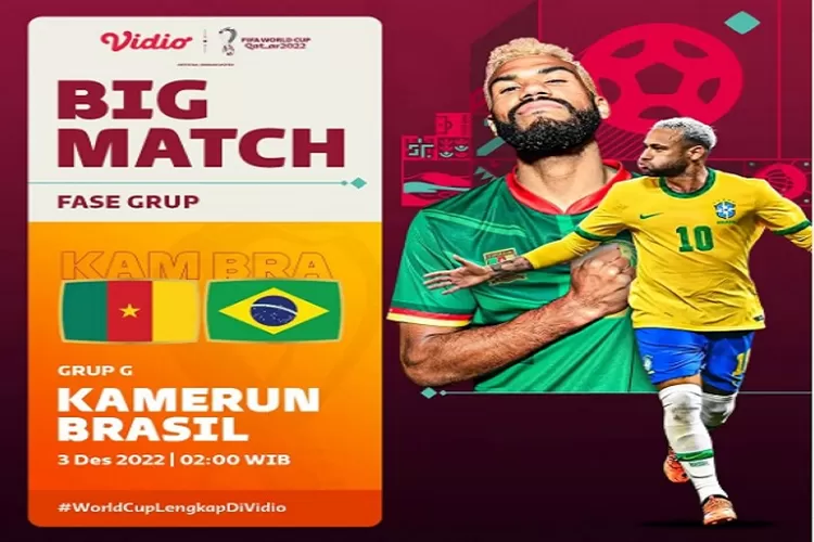 Head to Head Kamerun Vs Brasil di Piala Dunia 2022 Tanggal 3 Desember 2022 Rekor Pertemuan dan Rangking Dunia (www.instagram.com/@vidiosports)