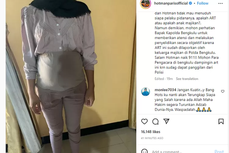 ART di Bengkulu mengadu ke Hotman Paris, mengaku diperkosa anak majikan hingga hamil (Instagram/@hotmanparisofficial)