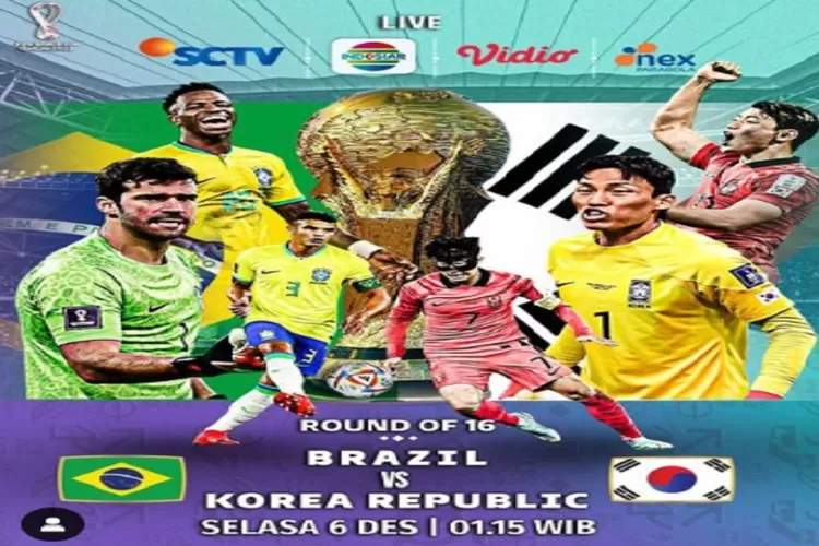 Link Nonton Live Streaming Brasil Vs Korea Selatan di 16 Besar Piala Dunia 2022, 6 Desember 2022 Bakal Seru Untuk Disaksikan (www.instagram.com/@indosiar)